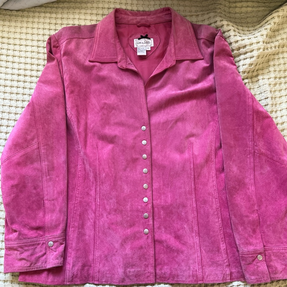 Pink leather suede button up jacket